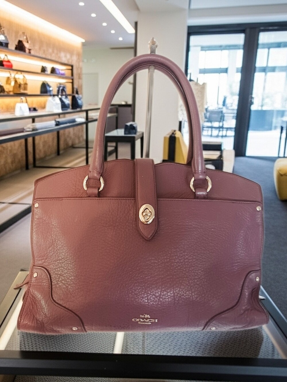 Coach Pebbled Leather Satchel in Plum